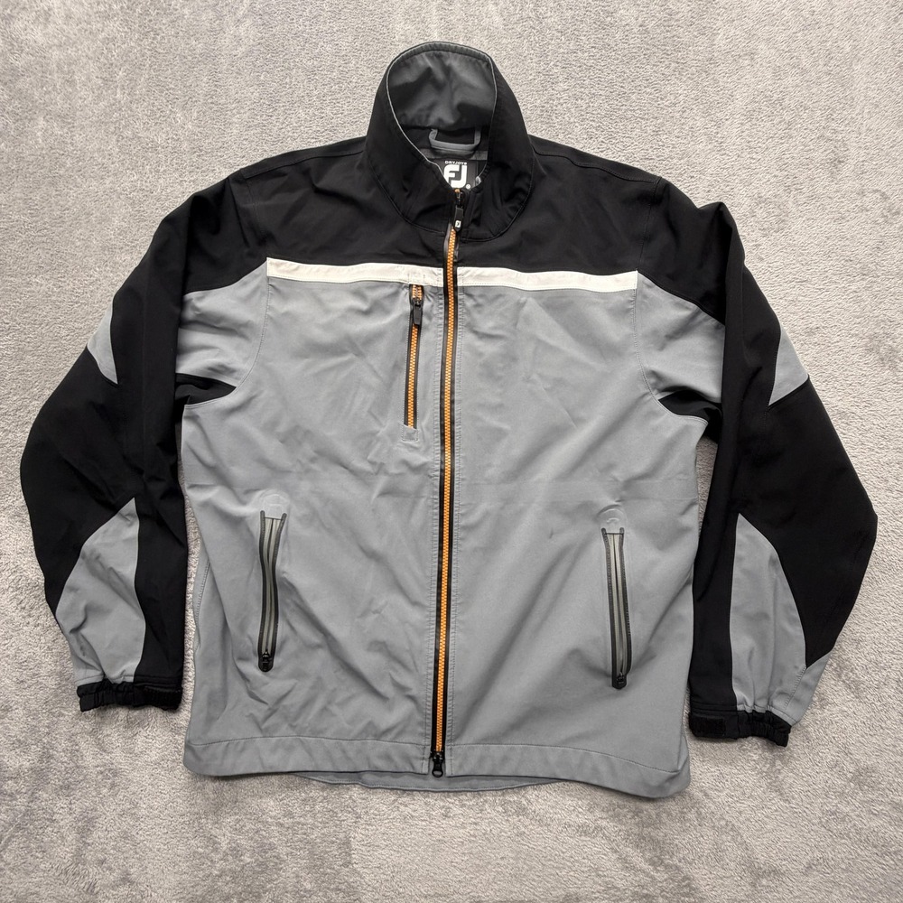 FootJoy DryJoys Tour XP Jacket Mens Medium Gray Black Waterproof Windproof Golf‎